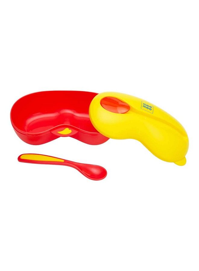 Air Tight Baby Feeding Bowl ; Bpa Free ; With Soft Tip Spoon (Red Yellow)