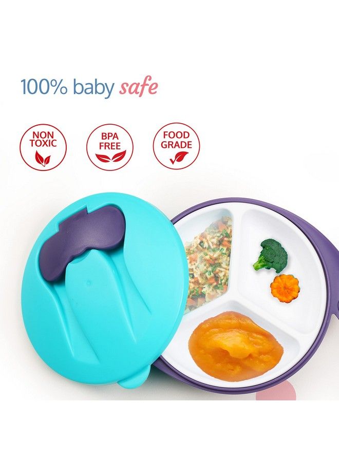 Baby Feeding Bowl With Lid Suction Cup Spoon & Fork Set For Feeding & Weaning Baby Tableware Set Soft First Stage Feeding Baby Bowl With Divider Plate & Spoon Set For Baby & Kids (Blue)