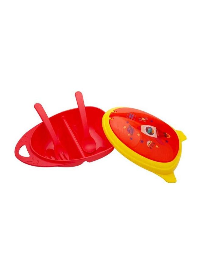 Air Tight Baby Feeding Bowl ; Bpa Free ; Bowl With Spoon Fork Set (Red)