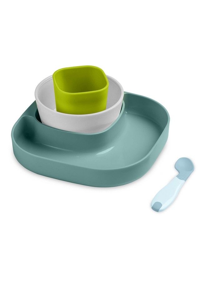 4 Piece Baby Tableware Meal Set Plate Bowl Tumbler And Spoon For Infants & Kids Attractive Colours Non Toxic Bpa Free Baby Utensil (Blue & Green Silicone)