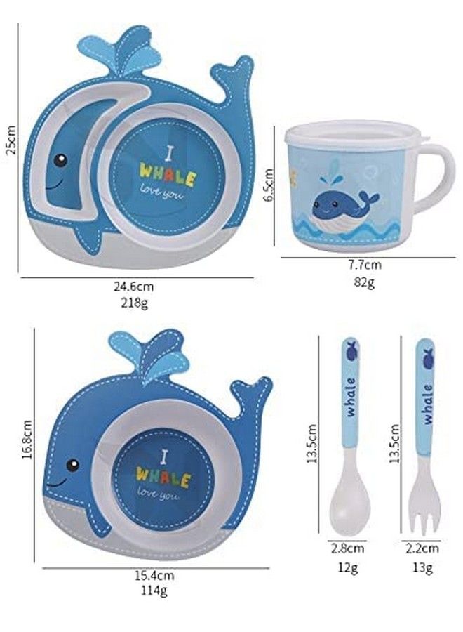 Bamboo Baby Tableware Set Eco Friendly Bamboo Fiber Dinner Set For Weaning Toddlers;Kids Set Of Plate Bowl Cup Fork And Spoon;Baby Feeding Utensils For Kids And Toddlers (Dolphin)