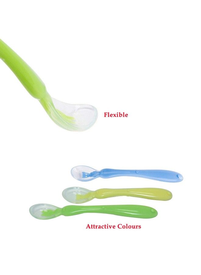 Pack Of 2 Soft Silicone Tip Spoons 2 Sets Box (4 Spoons) Blue & Green