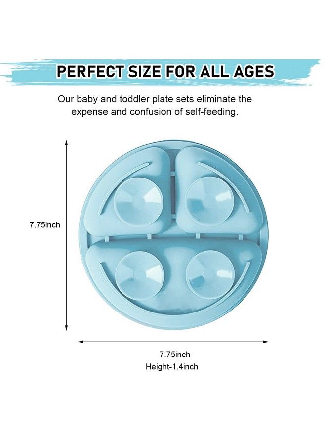 Baby Suction Plates For Baby Feeding With 4 Strong Suction Cups Silicone Toddler Plates With Deep Divided For Kids To Feed Themselves Dish Washer & Micro Wave Oven Safe (Blue)