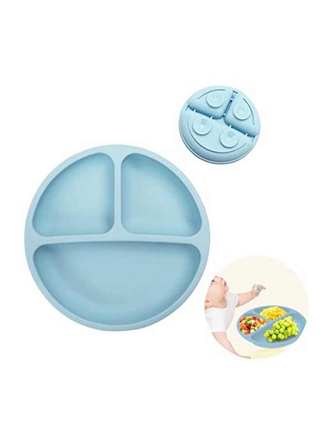 Baby Suction Plates For Baby Feeding With 4 Strong Suction Cups Silicone Toddler Plates With Deep Divided For Kids To Feed Themselves Dish Washer & Micro Wave Oven Safe (Blue)