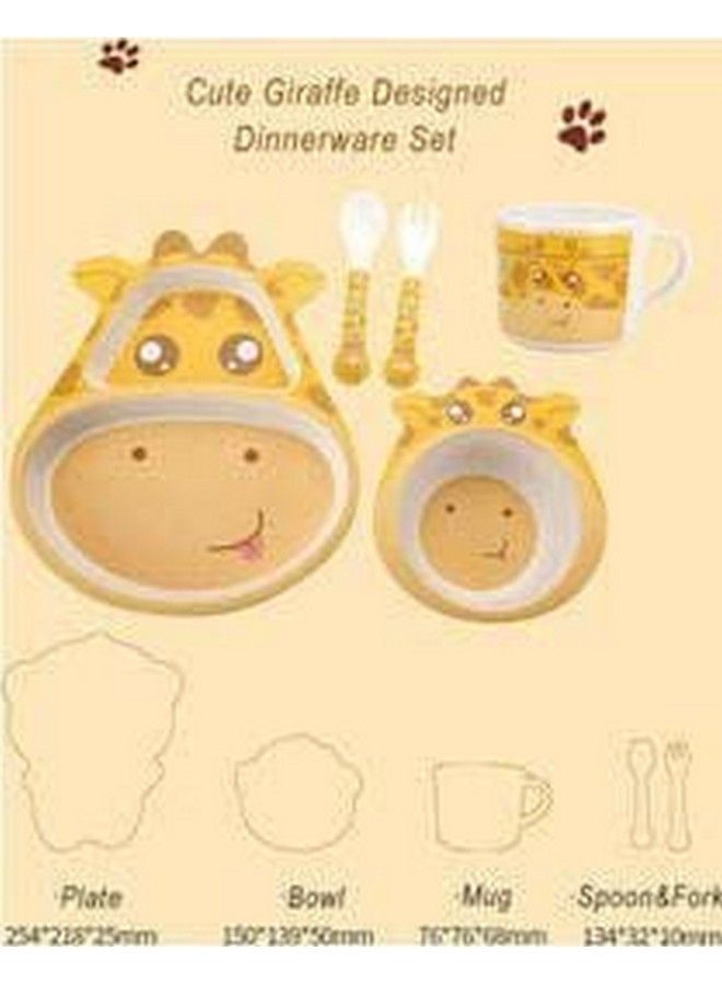 Bamboo Baby Tableware Set Eco Friendly Bamboo Fiber Dinner Set For Weaning Toddlers;Kids Set Of Plate Bowl Cup Fork And Spoon;Baby Feeding Utensils For Kids And Toddlers (Girraf)