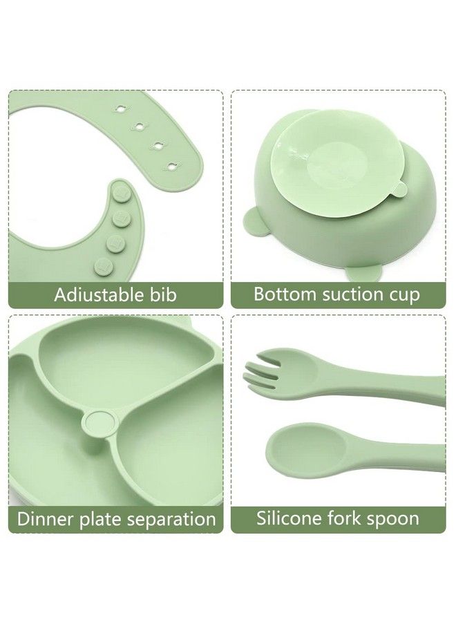 6Pcs Silicone Tableware Kit For Baby Foodgrade Silicone Tableware Kit With Suction Plate & Bowl Cup Spoon Fork And Bib Bpa Free Dishwasher & Microwave Safe Baby Product