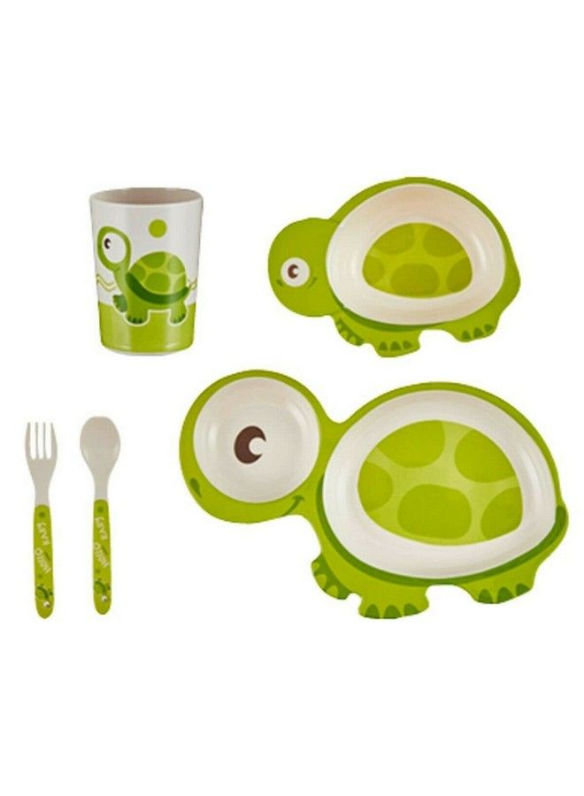 Bamboo Baby Tableware Set Eco Friendly Bamboo Fiber Dinner Set For Weaning Toddlers;Kids Set Of Plate Bowl Cup Fork And Spoon;Baby Feeding Utensils For Kids And Toddlers (Turtle)