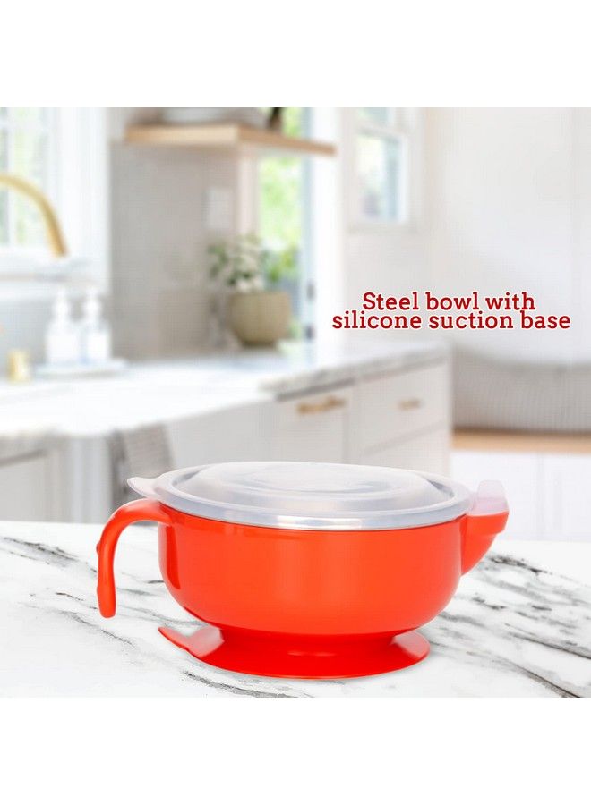 Air Tight Baby Feeding Bowl ; Bpa Free ; Steel Feeding Bowl ; Food Remains Warm ; Suction Non Spill Bowl (Red)(Pack Of 1)