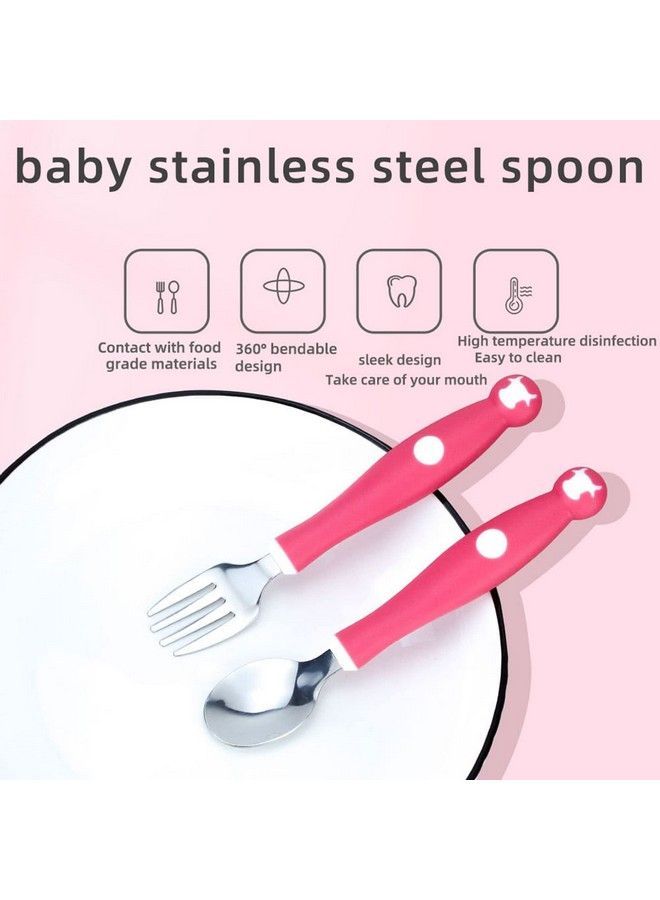 Baby Silicone Spoon Set Bpa Free Material With Food Grade Heat Sensing Silicone Tip Infant Baby Self Feeding Utensil Baby Weaning Spoon For Kids 3 Months+ (Modern Red)