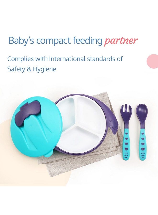 Baby Feeding Bowl With Lid Suction Cup Spoon & Fork Set For Feeding & Weaning Baby Tableware Set Soft First Stage Feeding Baby Bowl With Divider Plate & Spoon Set For Baby & Kids (Blue)