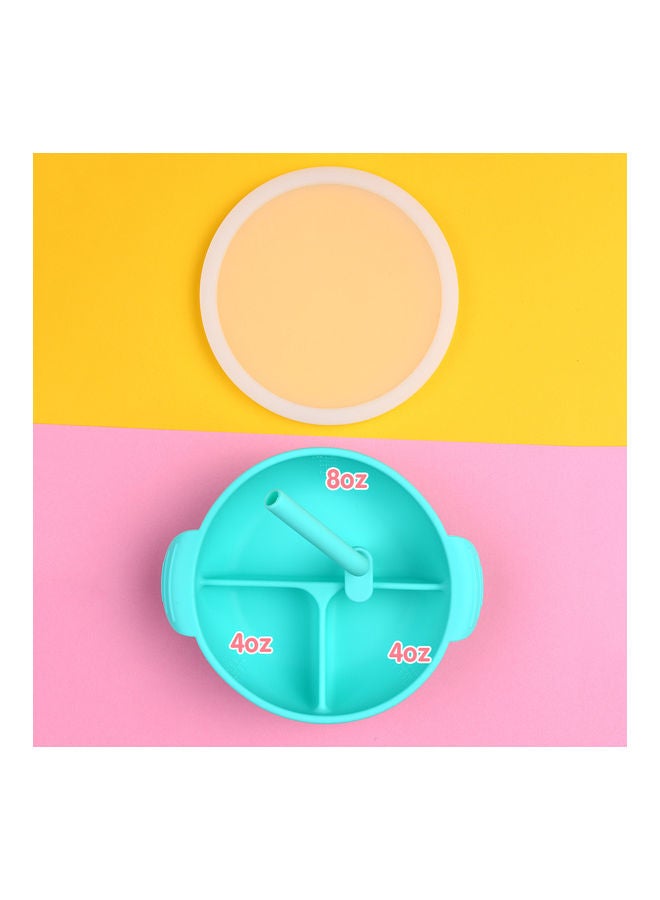 3-Compartment BPA-Free Heat-Resistant Silicone Food Plate with Straw and Lid