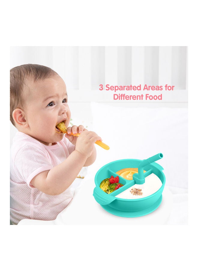 3-Compartment BPA-Free Heat-Resistant Silicone Food Plate with Straw and Lid