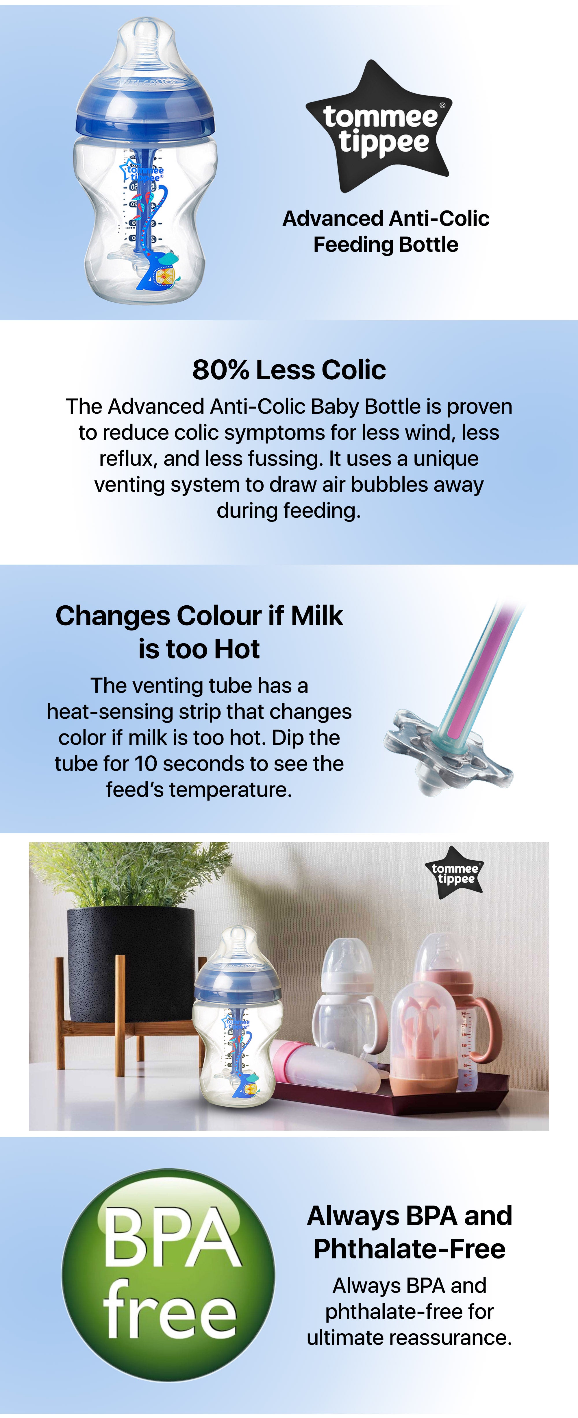 Pack Of 1 Advanced Closer To Nature Anti-Colic Baby Bottle, Slow-Flow Venting System 0 Months+, 260 ml, Assorted