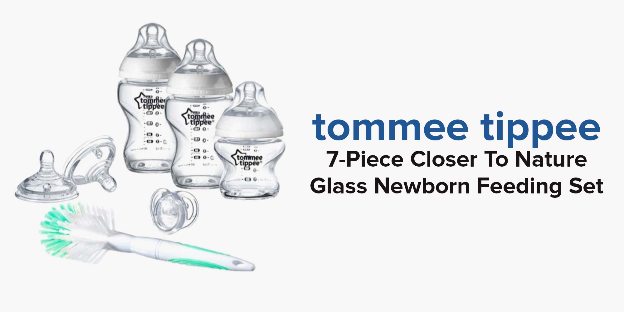 Closer to Nature Glass Baby Bottle Starter Set, Breast-Like Teat With Anti-Colic Valve -Assorted, Clear