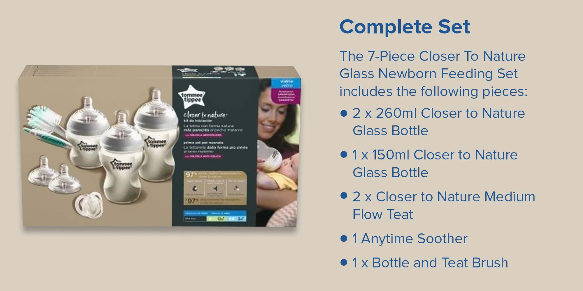 Closer to Nature Glass Baby Bottle Starter Set, Breast-Like Teat With Anti-Colic Valve -Assorted, Clear