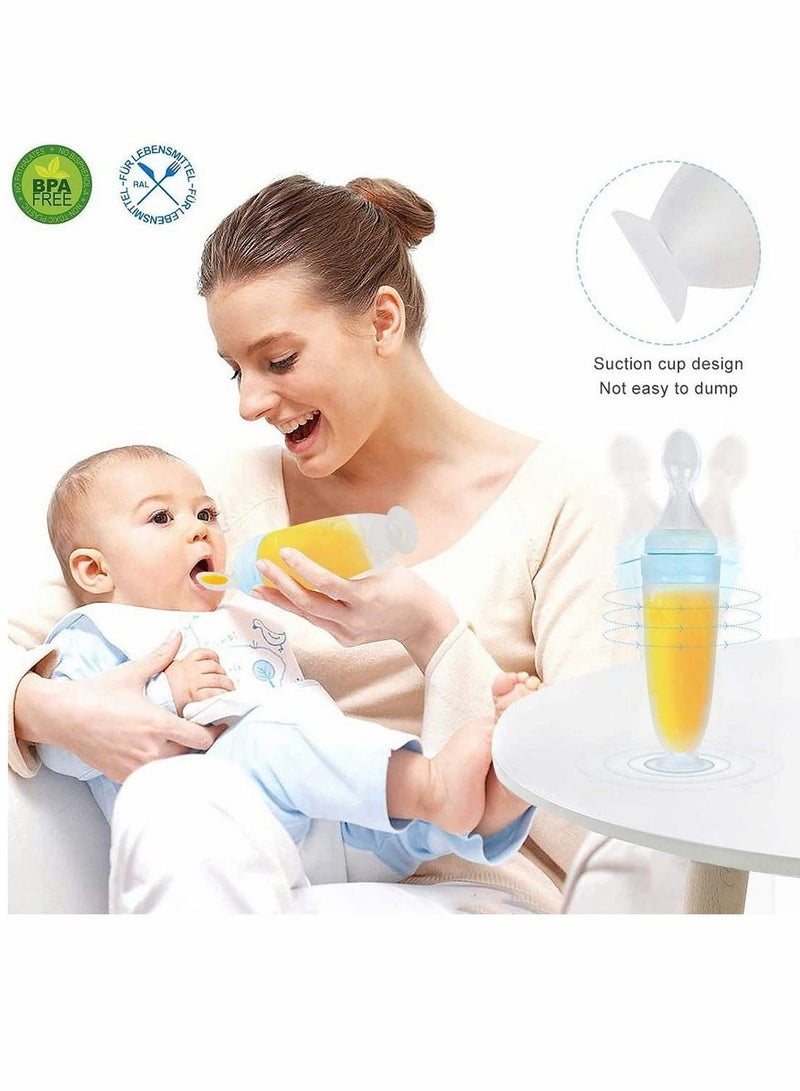 Squeeze Spoon Dispensing with Large Dispenser Baby Food Feeder for Toddler Infant (Blue)