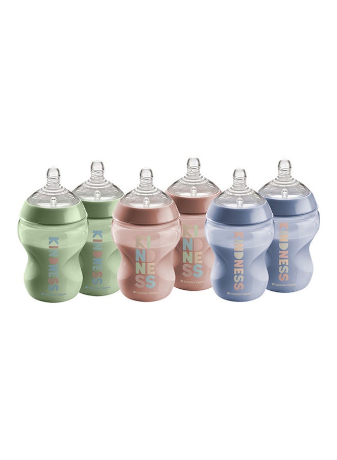 Closer To Nature Baby Bottles, Anti-Colic Valve, Slow-Flow, 260ml, 0+ Months, Pack Of 6 - Multicolour