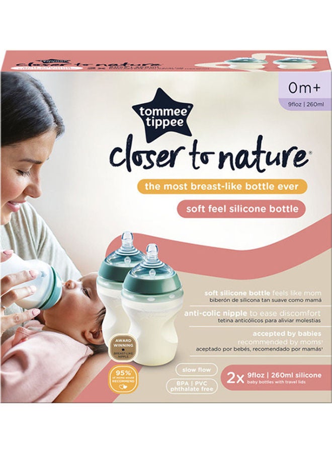 Pack Of 2 Closer To Nature Soft Feel Silicone Baby Bottles - 260Ml