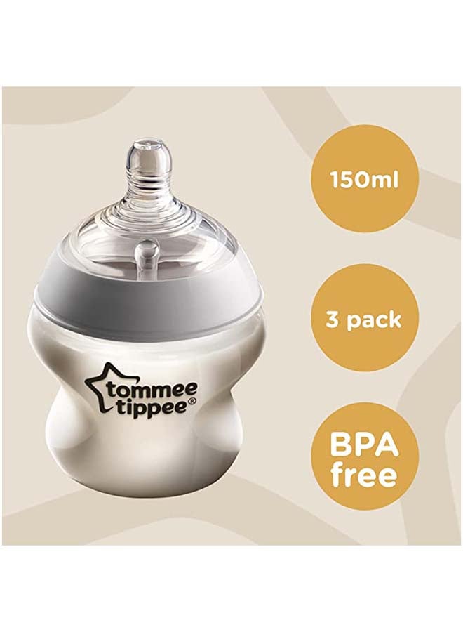 Pack Of 3 Closer To Nature Baby Bottles, Slow-Flow Anti-Colic Valve 0 Months+, 150ml, Multicolour