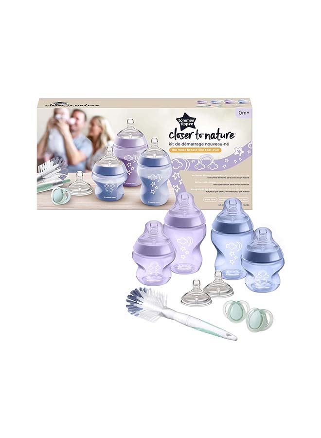 Closer to Nature Newborn Baby Bottle Starter Kit, Breast-Like Teats with Anti-Colic Valve, Mixed Sizes, Purple