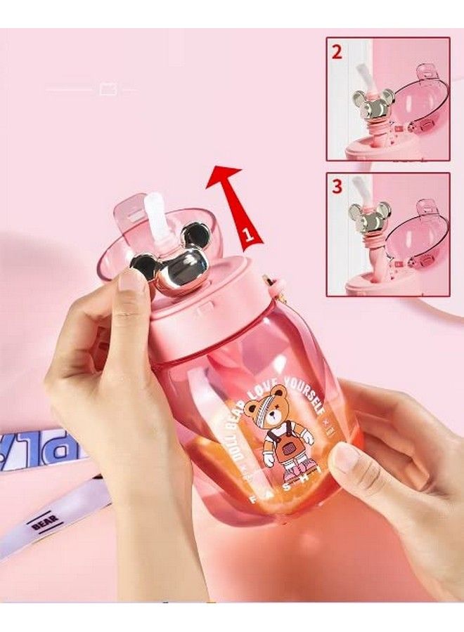 School Sipper Water Bottle For Kids Tritan Water Bottle With Straw And Adjustable Strap For Kids Cute Cartoon Themed Water Bottle For Boys And Girls (600 Ml) (Purple)(Abl 1035)