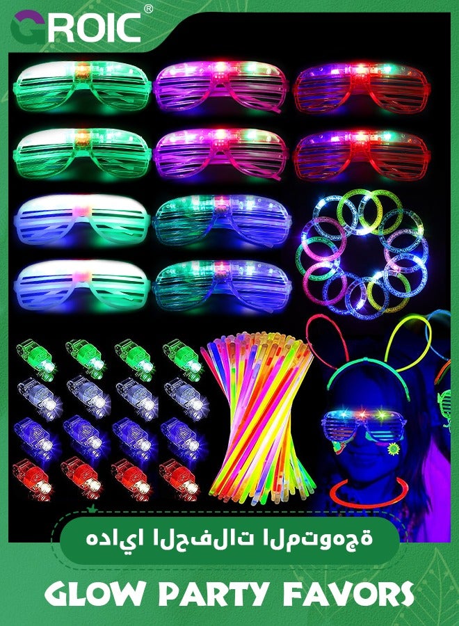 130 PCS Glow in The Dark Party Favors, Glow Party Supplies with 10 Party Glasses, 100 Glow Sticks, 8 Finger Lights, 12 Glow Bracelets Neon Glasses for Glow Party, Carnival, Concert, Birthday