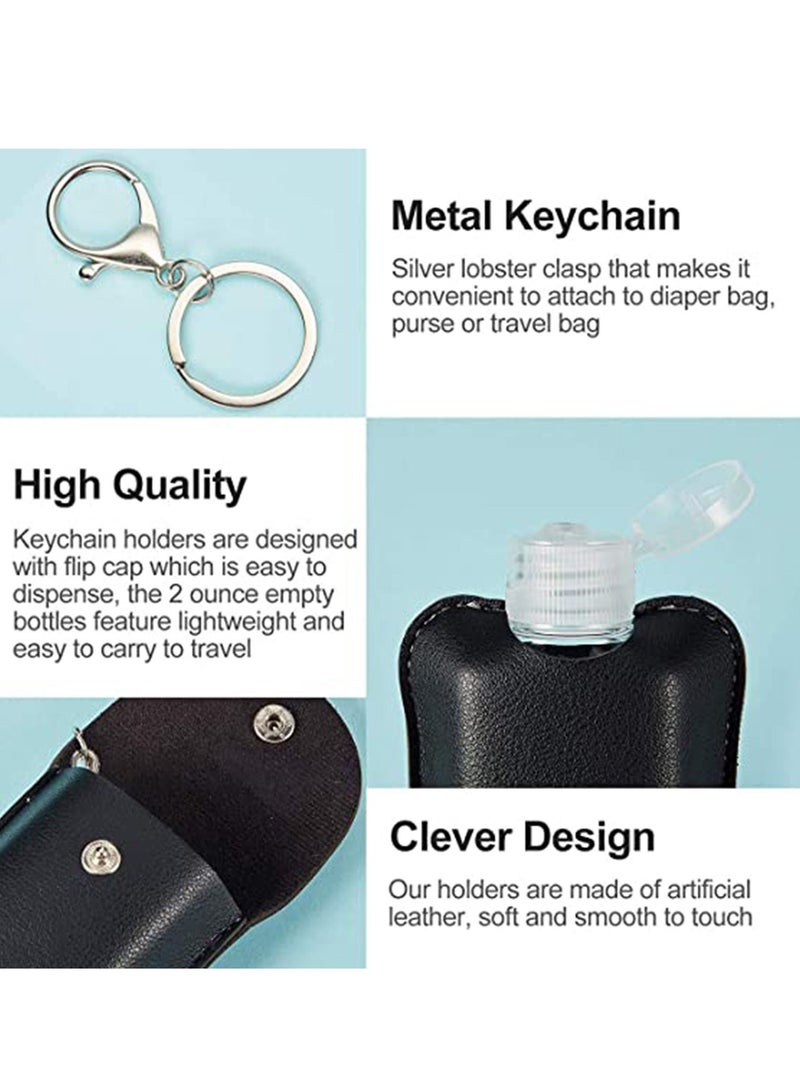 Portable Squeeze Bottle, Plastic Travel with Leather Keychain Holder for Hand Sanitizer, Essential Oil, Refillable Clips to Bag