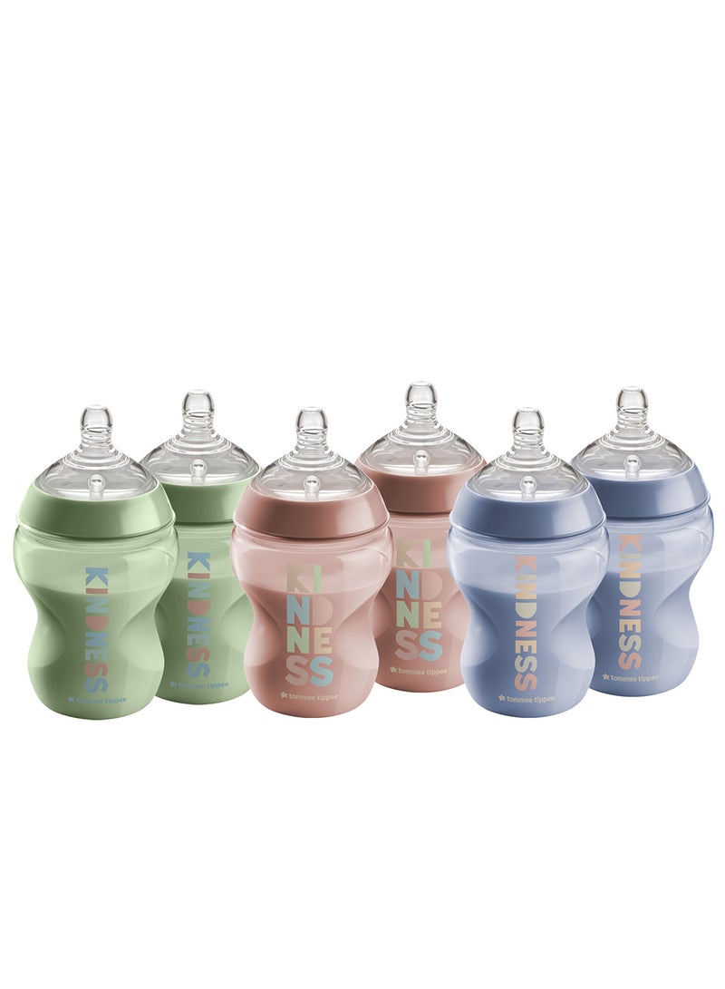 Pack Of 6 Closer To Nature Baby Bottles Slow-Flow Breast-Like Teat With Anti-Colic Valve 0 Months+ 260  ml Multicolor