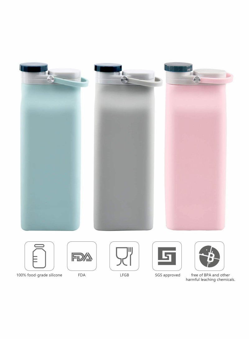 Collapsible Water Bottle BPA Free - Foldable for Travel Sports Bottles with Triple Leak Proof Lightweight 20oz, Pink