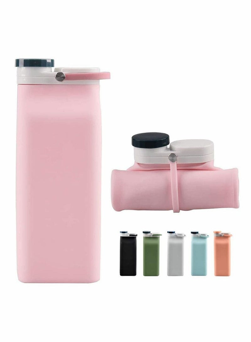 Collapsible Water Bottle BPA Free - Foldable for Travel Sports Bottles with Triple Leak Proof Lightweight 20oz, Pink