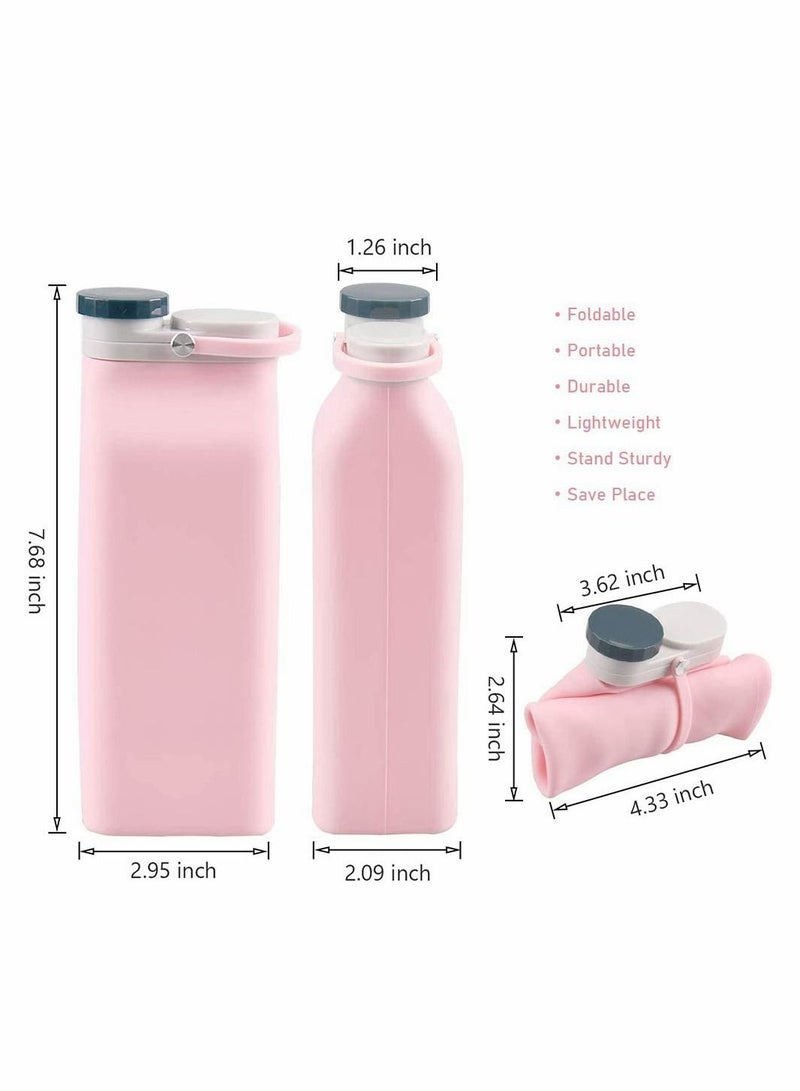 Collapsible Water Bottle BPA Free - Foldable for Travel Sports Bottles with Triple Leak Proof Lightweight 20oz, Pink