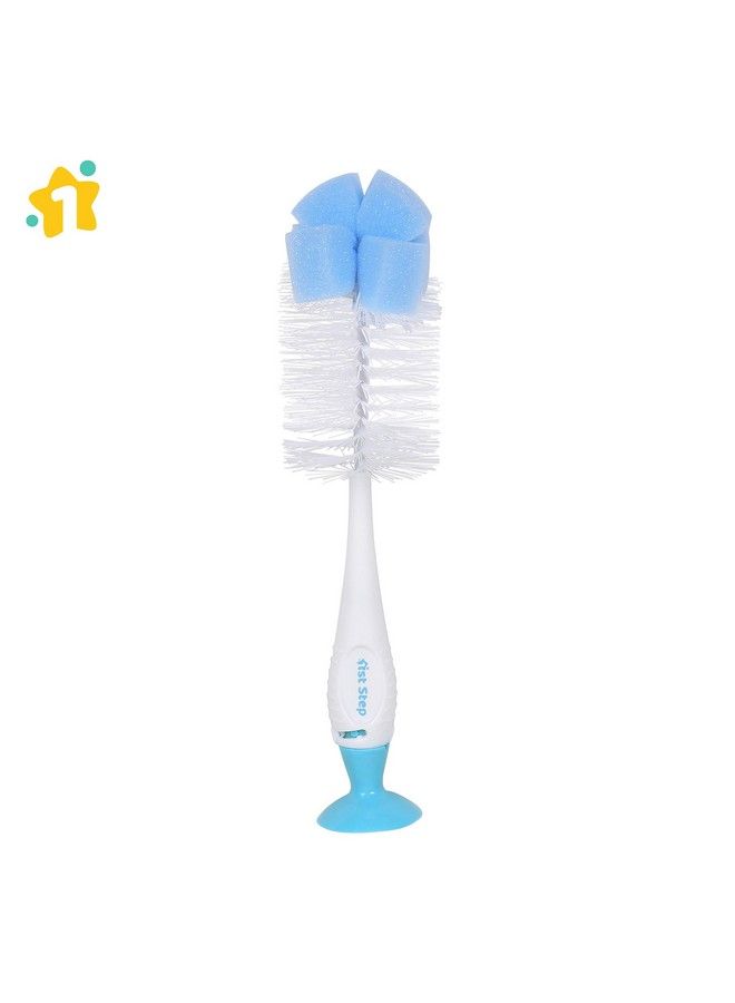 Bpa Free 2 In 1 Bottle And Nipple Cleaning Brush With Suction Base And Nylon Bristles For Easy Cleaning (Blue)