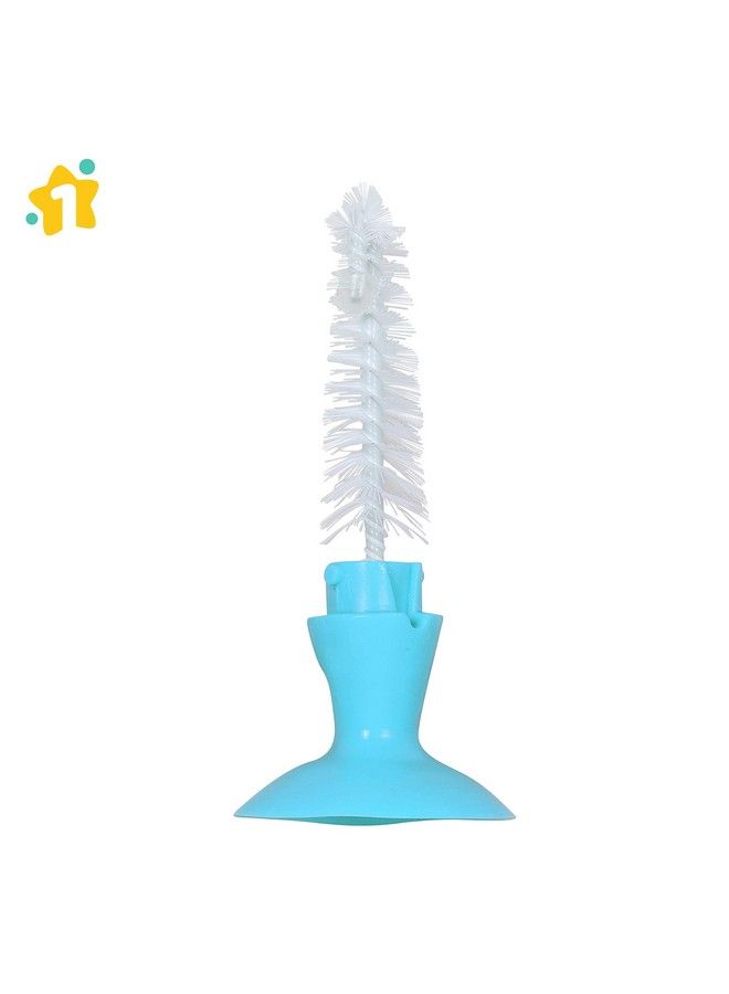 Bpa Free 2 In 1 Bottle And Nipple Cleaning Brush With Suction Base And Nylon Bristles For Easy Cleaning (Blue)
