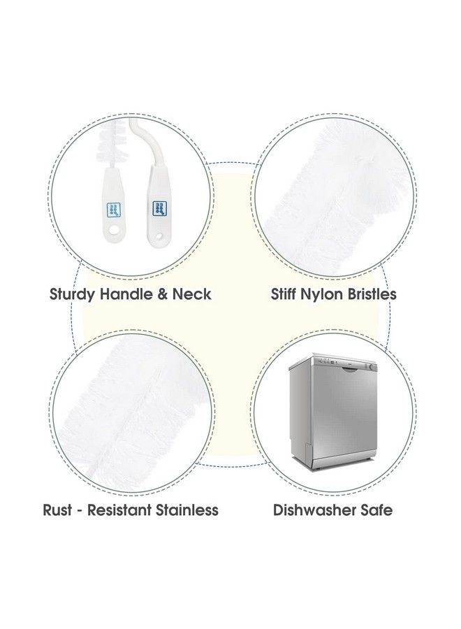 Easy Grip Bottle Brush Cleanerbaby Milk Bottle Cleaner Nipple Cleaner Brush With 360* Rotating Long Handle (White)