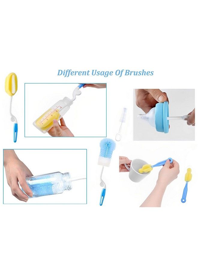 5 Pcs Baby Milk Bottle Nipple Straw Brush Sponge Nylon Cleaning Brush Cleaner Bottle Set (Assorted Random Color 5 Pcs)(Cleaning Brush Kit) (5 In 1 Kit)