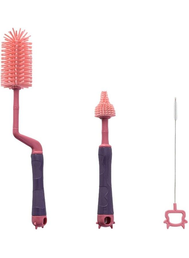 3 Pcs Silicone Baby Bottle Brush Set 360� Rotating Long Handle Water Bottle Cleaner Brush Teat & Straw Brush Cleaning Cup Brush For Baby Bottles Plastic Bottles Glass Bottles Straws Pink