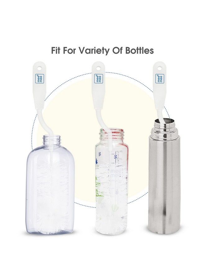 Easy Grip Bottle Brush Cleaner Baby Milk Bottle Cleaner Nipple Cleaner Brush With 360* Rotating Long Handle (White)