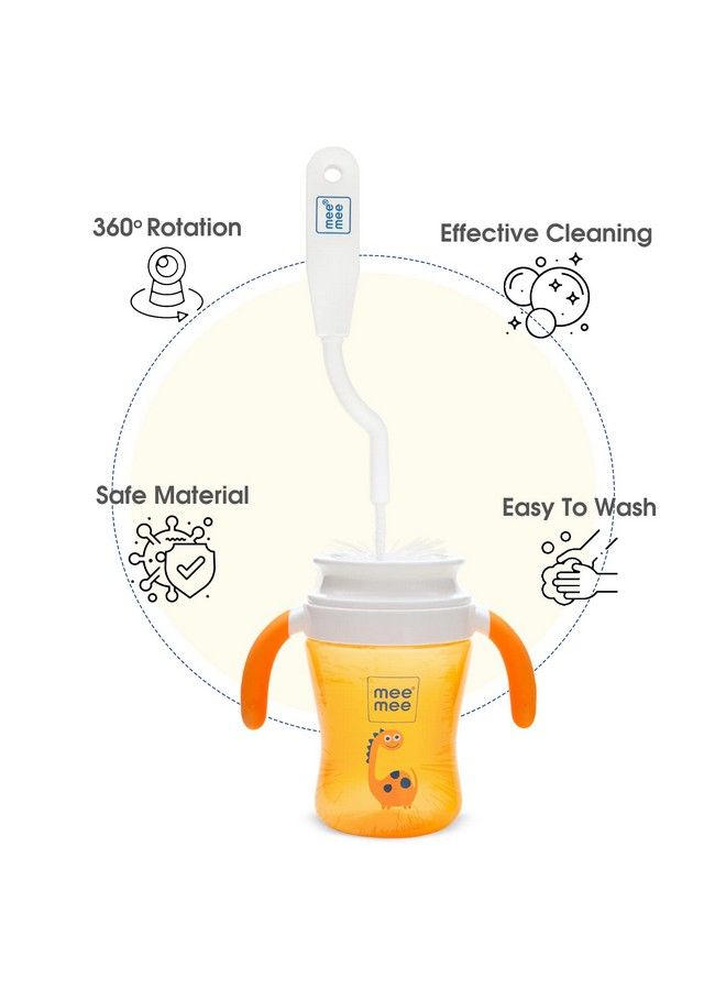 Easy Grip Bottle Brush Cleaner Baby Milk Bottle Cleaner Nipple Cleaner Brush With 360* Rotating Long Handle (White)