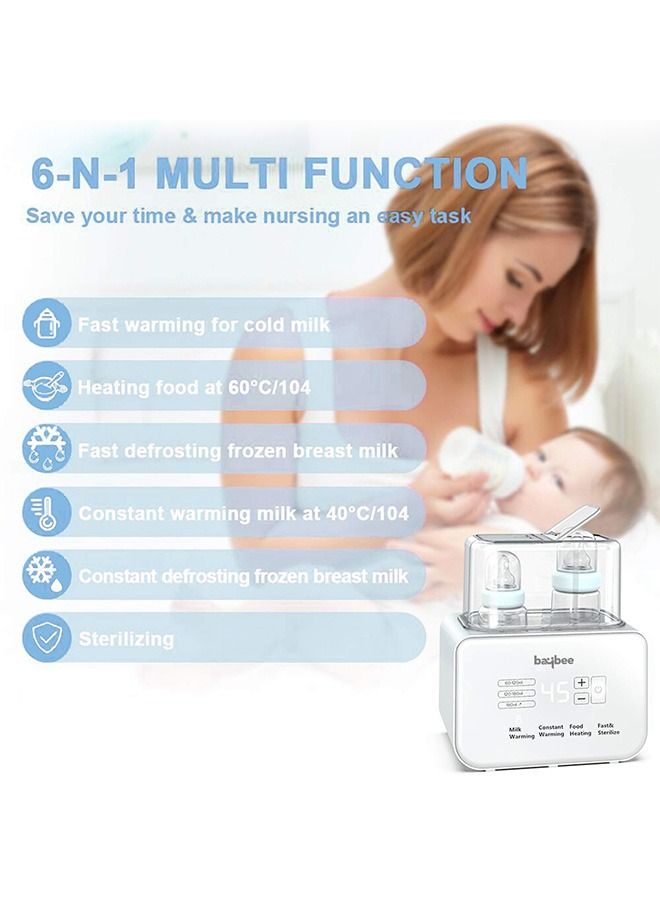 6 In 1 Baby Bottle Warmer And Sterilizer Electric Baby Food Water Milk Heater And Defrost With Double Bottle Lcd Temperature Display Smart Bpa Free Nipple Feeding Bottle Sterilizer Grey