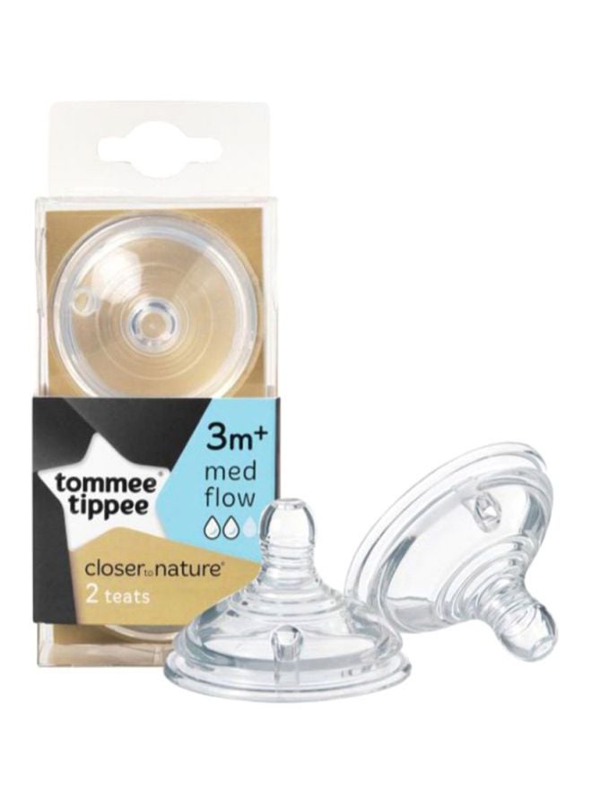 Closer to Nature Baby Bottle Teats, Breast-Like, Anti-Colic Valve, SOft Silicone, Medium Flow, 3m+, Pack Of 2