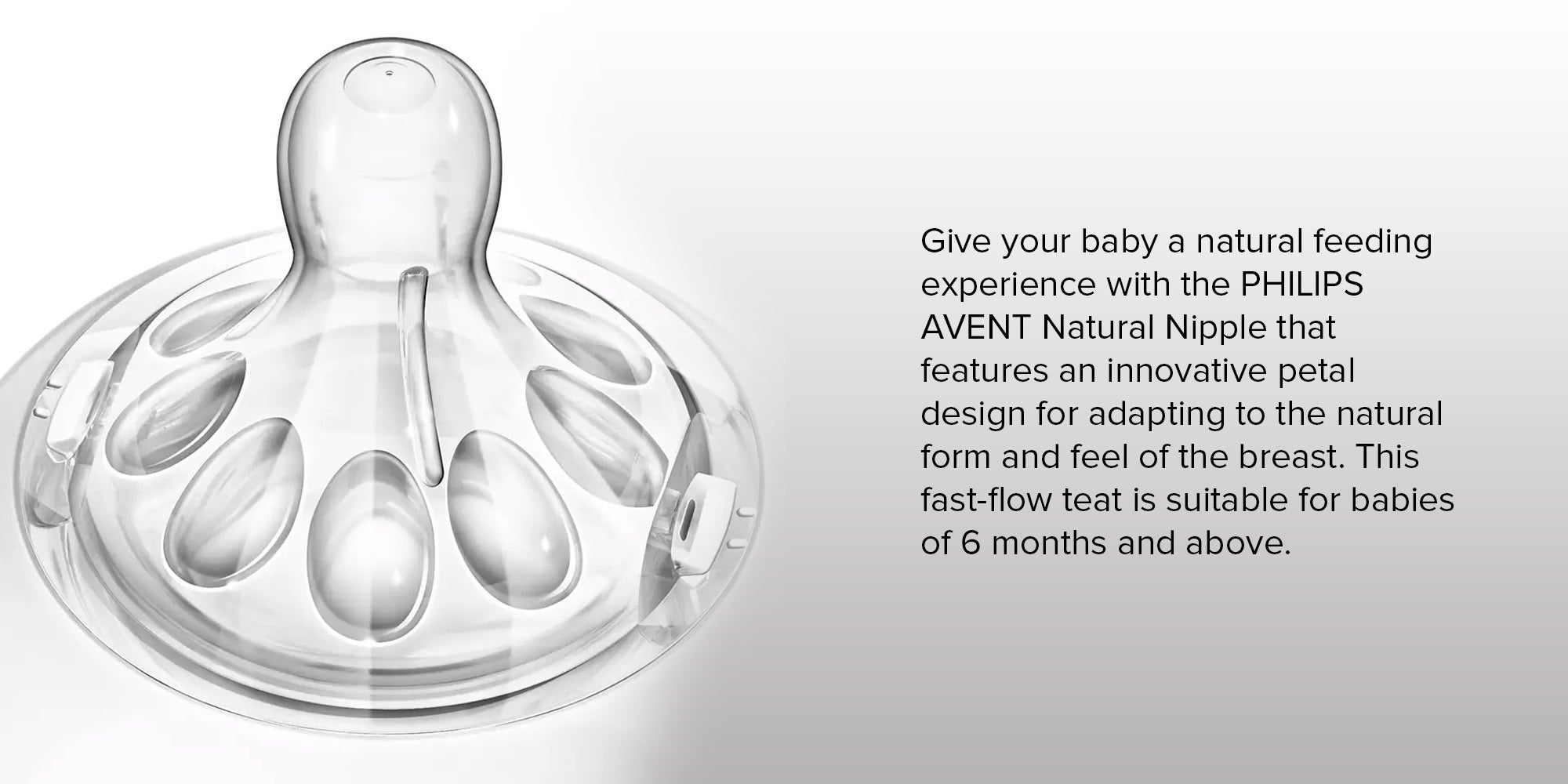 Pack Of 2 Fast Flow Flexible And Bite Resistant Natural Teats For Baby, 6+ Month - Clear