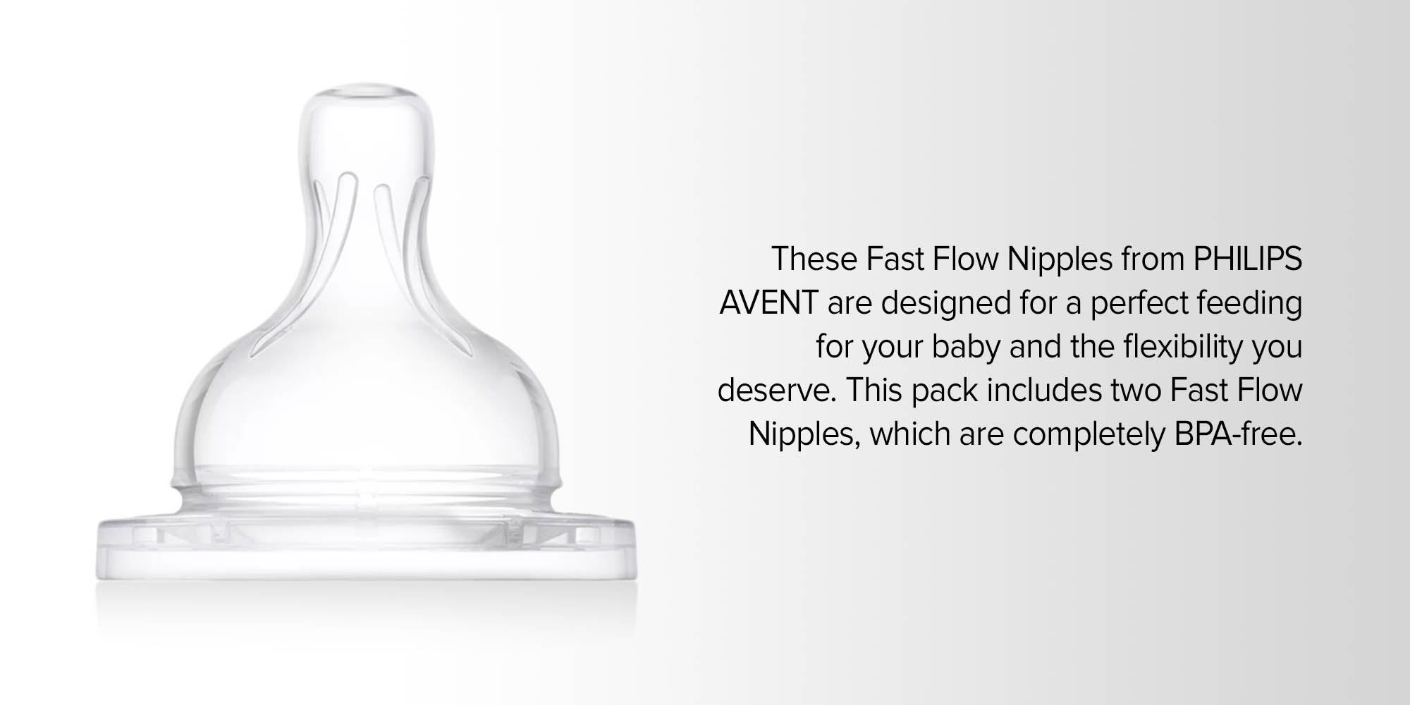 Pack Of 2 Fast Flow BPA Free Breast Shaped Bottle Teats 6m+, SCF634/27