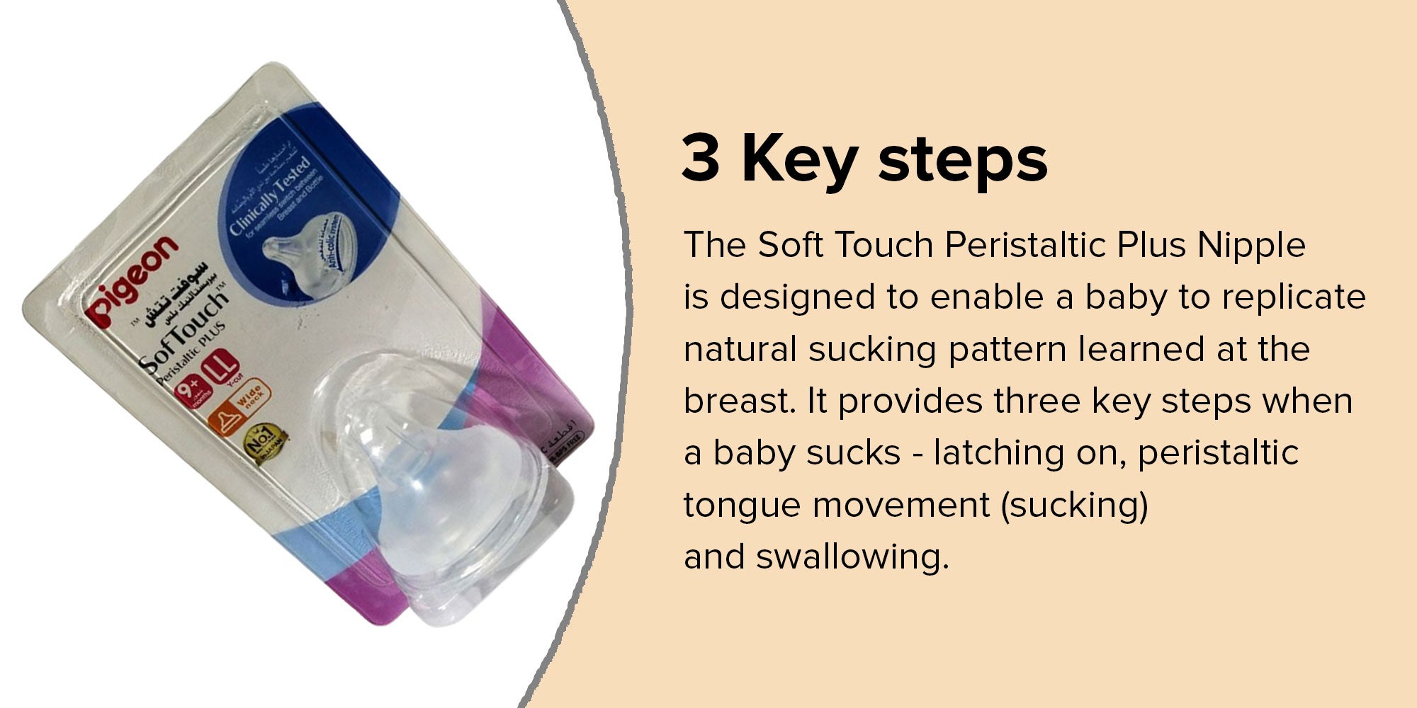 SofTouch Peristaltic Plus Wide-Neck Nipple, Y-Cut, 9+ M - Clear