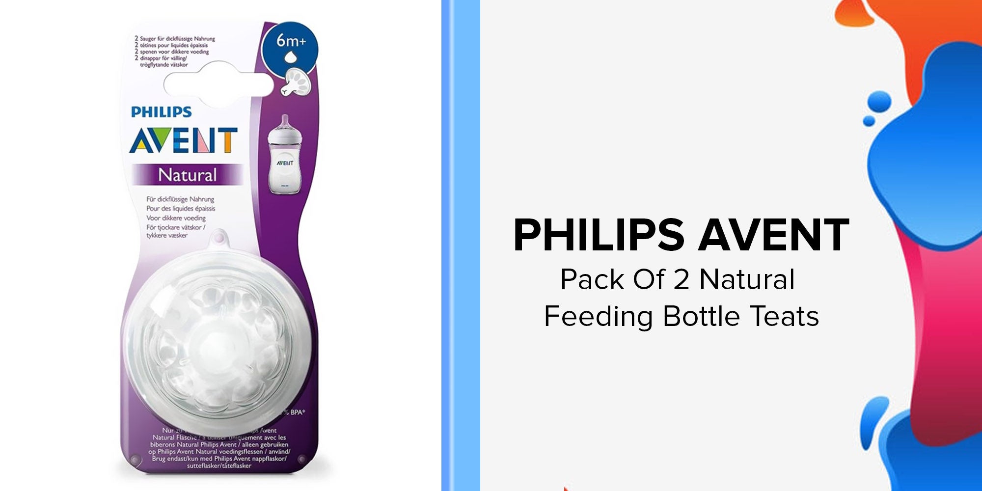 Pack Of 2 Natural Feeding Bottle Teats, 6 Months+