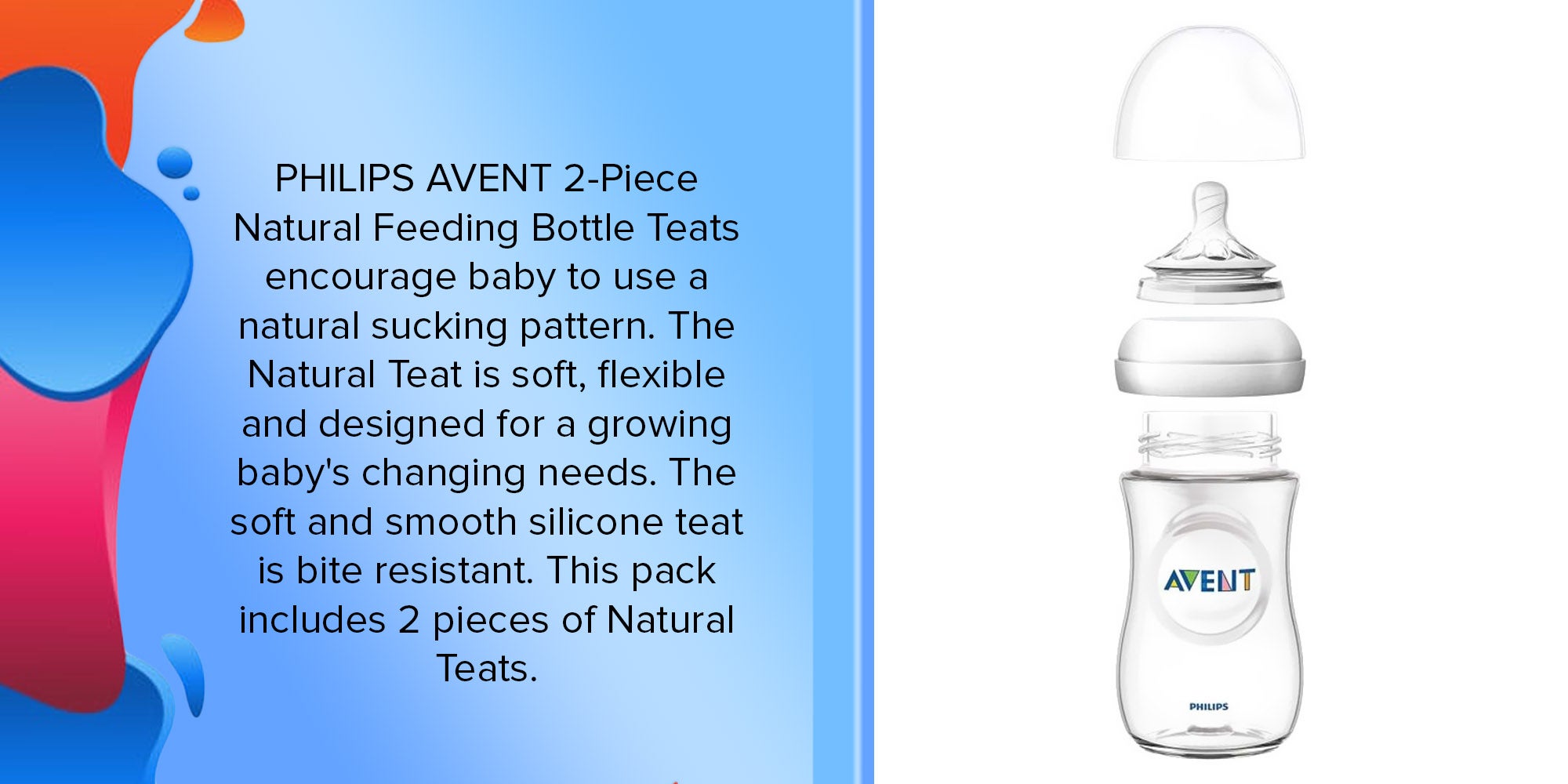 Pack Of 2 Natural Feeding Bottle Teats, 6 Months+