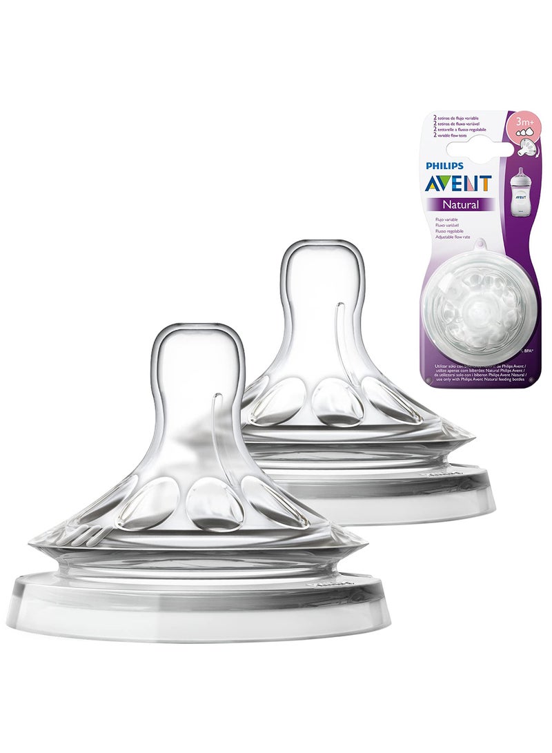 Pack Of 2 Natural 2.0 Feeding Bottle Teats Variable Flow For 3m+, Clear