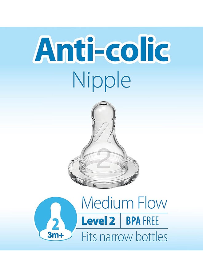 Natural Flow Level 2 Narrow Baby Bottle Silicone Nipple, Medium Flow, 3M+, 100% Silicone Bottle Nipple, 6 Count