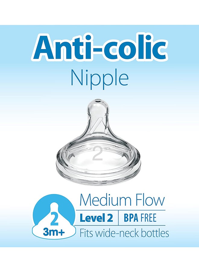 Natural Flow Level 2, Wide-Neck Baby Bottle Silicone Nipple, Medium Flow, 3M+, 100% Silicone, 2 Count (Pack Of 1)