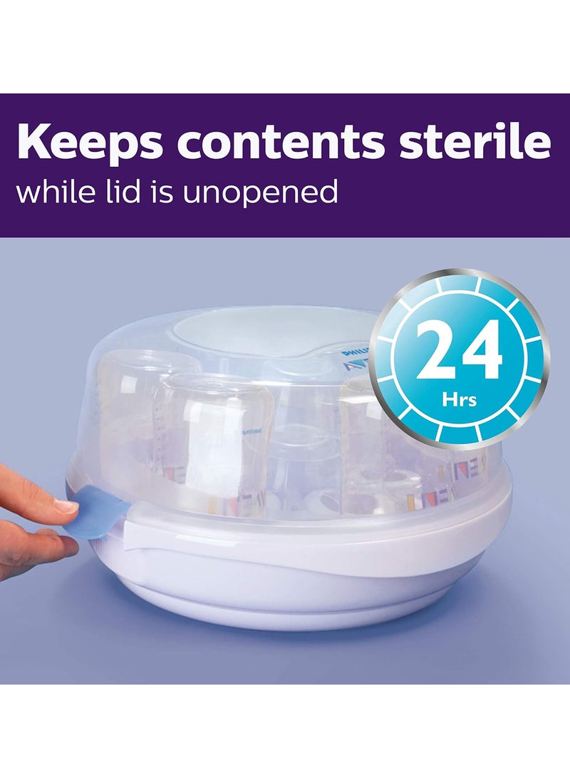 Durable And Fast Microwave Steam Sterilizer With New Compact Design For Little Baby, White - SCF281/03