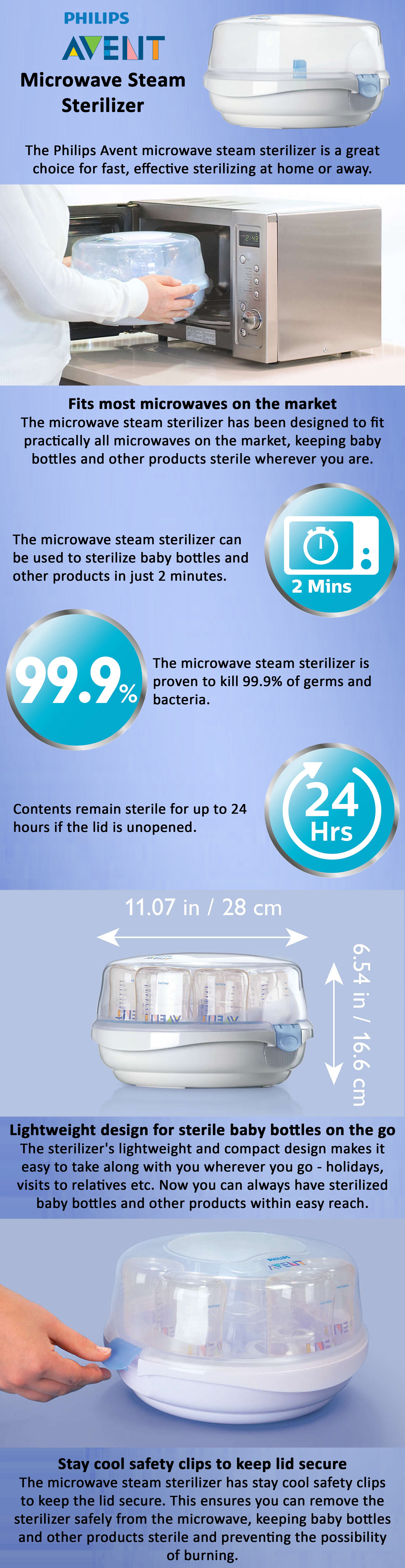 Durable And Fast Microwave Steam Sterilizer With New Compact Design For Little Baby, White - SCF281/03